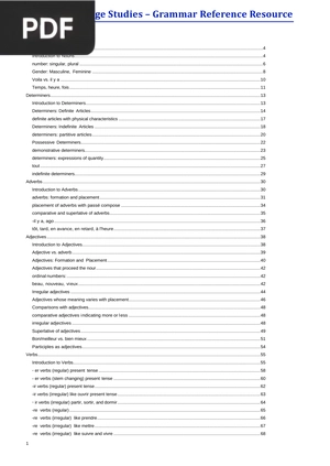 French Language Studies, Grammar Reference Resource