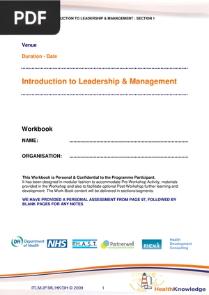 Introduction to Leadership and Management Workbook