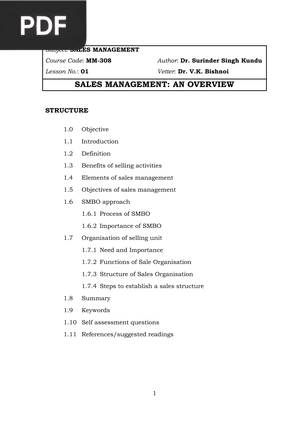 Sales Management. An Overview